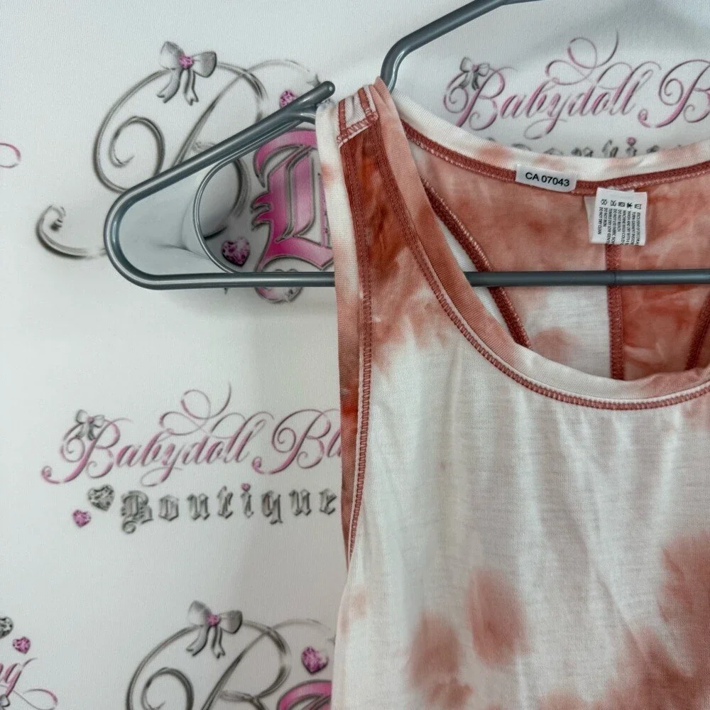 90 Degree By Reflex tank top razorback flowy Rust and White Tie-Dye Tank Top